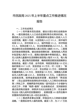 市民政局2025年上半年重点工作推进情况报告