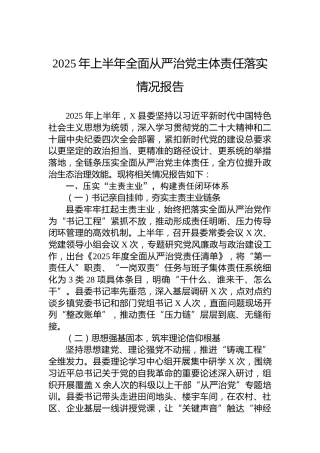 2025年上半年全面从严治党主体责任落实情况报告