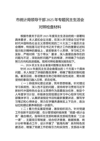 市统计局领导干部2025年专题民主生活会对照检查材料