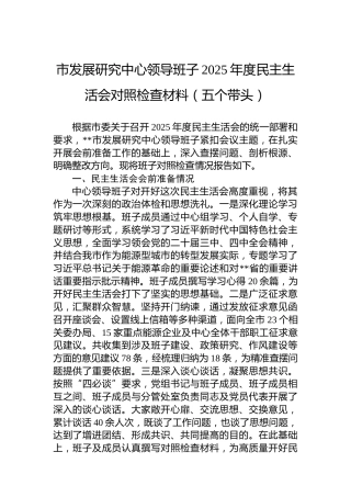 市发展研究中心领导班子2025年度民主生活会对照检查材料（五个带头）