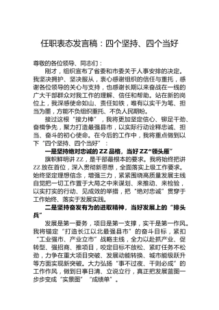 任职表态发言稿：四个坚持、四个当好