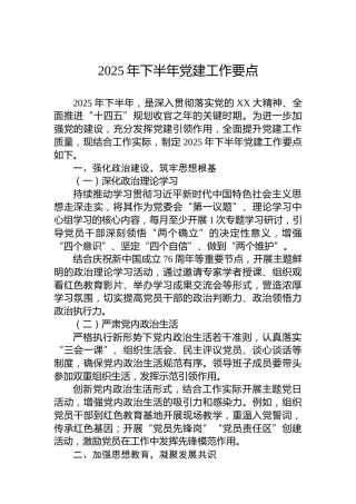 2025年下半年党建工作要点