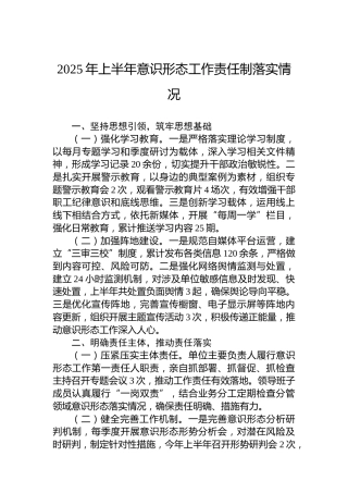 2025年上半年意识形态工作责任制落实情况