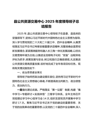 县公共资源交易中心2025年度领导班子总结报告