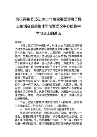 高校党委书记在2025年度党委领导班子民主生活会会前集体学习暨理论中心组集中学习会上的讲话