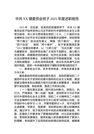 中共XX镇委员会班子2025年度述职报告