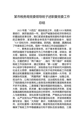 某市税务局党委领导班子述职暨党委工作总结