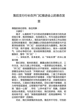 落后支行行长在开门红推进会上的表态发言