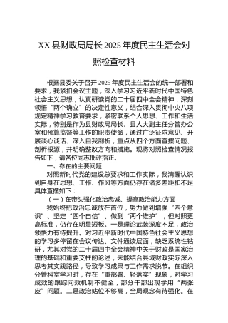 XX县财政局局长2025年度民主生活会对照检查材料