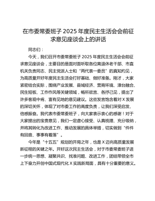 在市委常委班子2025年度民主生活会会前征求意见座谈会上的讲话