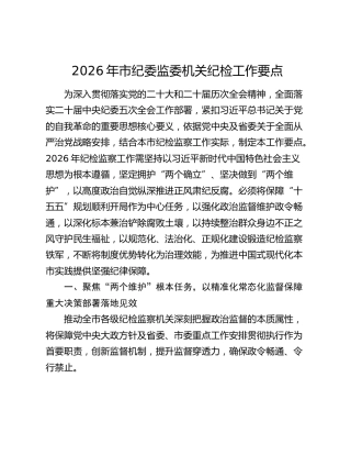 2026年市纪委监委机关纪检工作要点