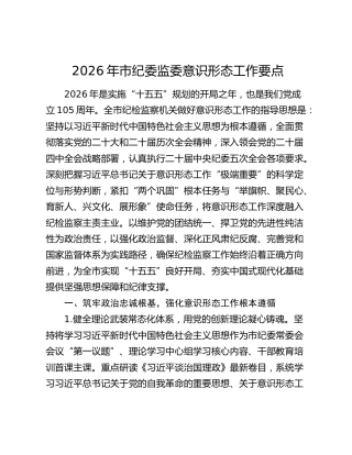 2026年市纪委监委意识形态工作要点