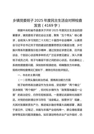 乡镇党委班子2025年度民主生活会对照检查发言（4169字）