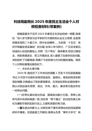 科技局副局长2025年度民主生活会个人对照检查材料（带案例）