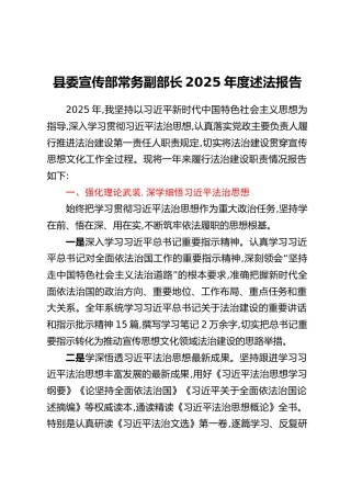 县委宣传部常务副部长2025年度述法报告