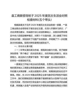 县工商联领导班子2025年度民主生活会对照检查材料(五个带头)