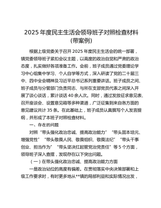 2025年度民主生活会领导班子对照检查材料(带案例)