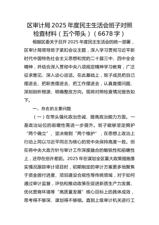 区审计局2025年度民主生活会班子对照检查材料（五个带头）（6678字）