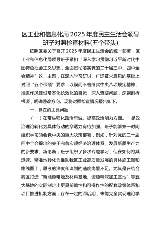 区工业和信息化局2025年度民主生活会领导班子对照检查材料(五个带头  5242字)