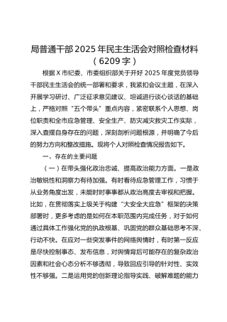 局普通干部2025年民主生活会对照检查材料（6209字）