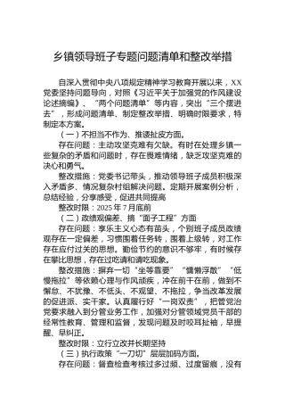 乡镇领导班子专题问题清单和整改举措