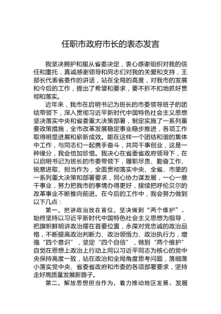 任职市政府市长的表态发言