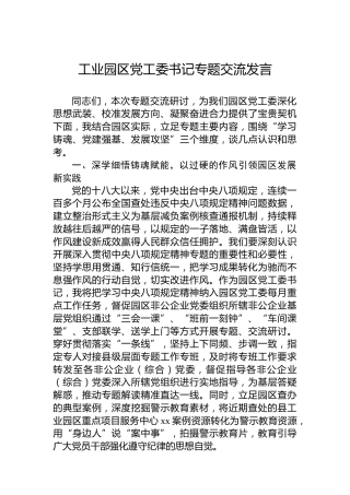 工业园区党工委书记专题交流发言