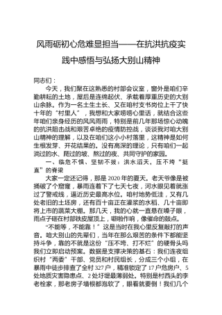 风雨砺初心危难显担当——在抗洪抗疫实践中感悟与弘扬大别山精神