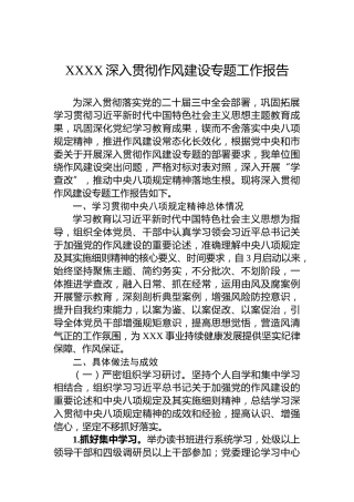XXXX深入贯彻作风建设专题工作报告