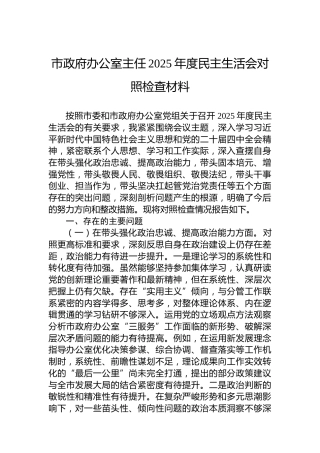 市政府办公室主任2025年度民主生活会对照检查材料
