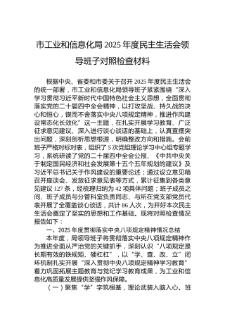 市工业和信息化局2025年度民主生活会领导班子对照检查材料