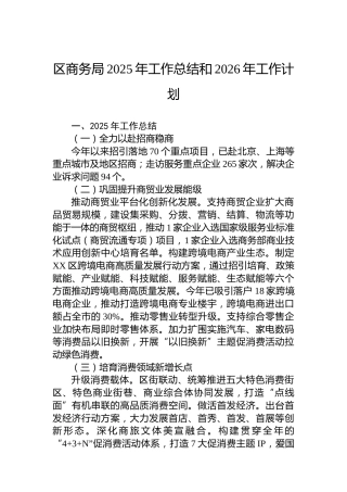 区商务局2025年工作总结和2026年工作计划