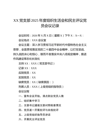 党支部2025年度组织生活会和民主评议党员会议记录（通用模板）