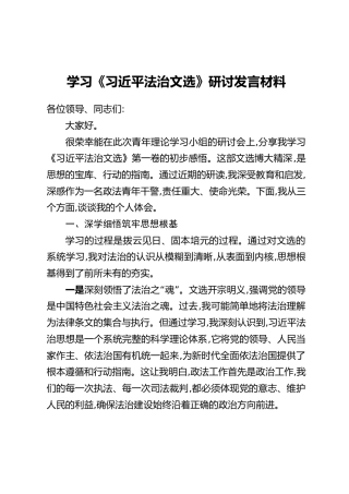 学习《习近平法治文选》研讨发言材料
