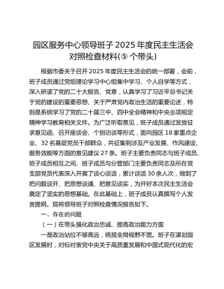 园区服务中心领导班子2025年度民主生活会对照检查
