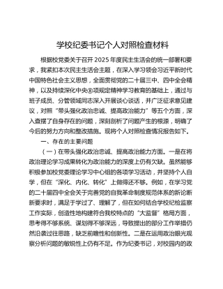 学校纪委书记2025年度民主生活会个人对照检查√