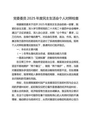 乡镇2025年度民主生活会个人对照检查材料