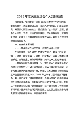 乡镇2025年度民主生活会个人对照检查2