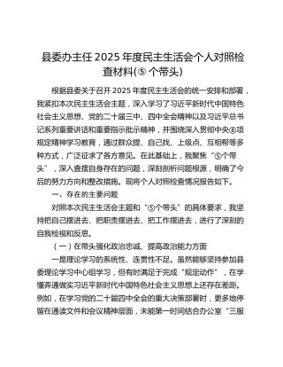 县委办主任2025年度民主生活会对照检查2