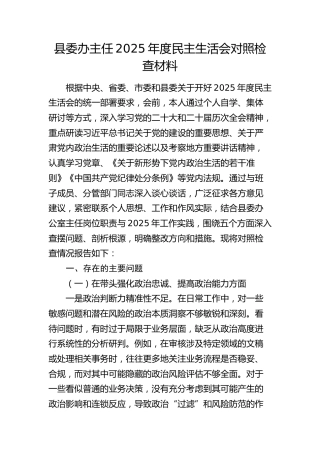 县委办主任2025年度民主生活会对照检查