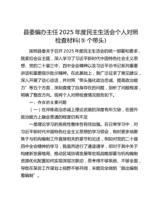 编办主任2025年度民主生活会个人对照检查