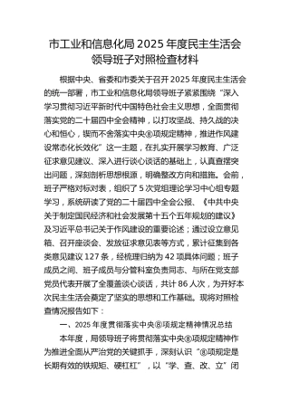 市工信局2025年度民主生活会领导班子对照检查1