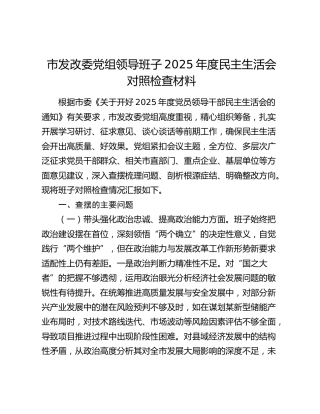 市发改委领导班子2025年度民主生活会对照检查2