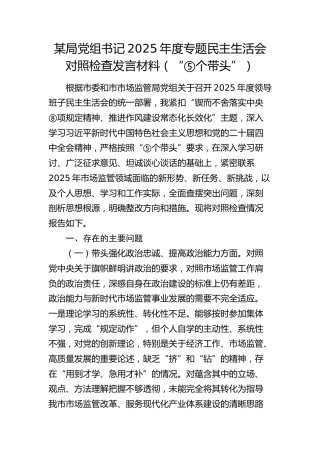 市场监管系统书记2025年度民主生活会对照检查