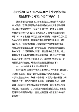 民政系统书记2025年度民主生活会对照检查（含上年度问题整改情况）