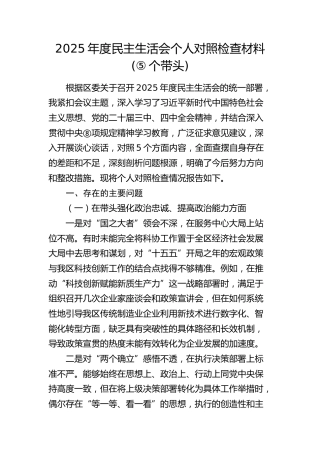 科技局2025年度民主生活会个人对照检查材料(五个带头)