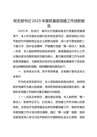 支部书记2025年度抓基层党建工作述职报告