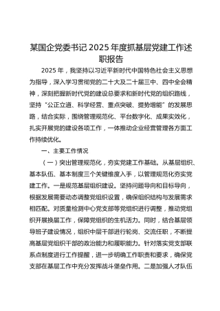 国企党委书记2025年度抓基层党建述职