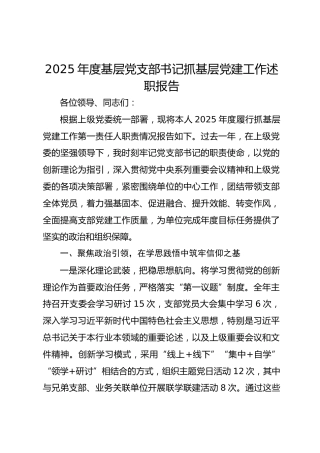 2025年度基层支部书记抓基层党建述职报告