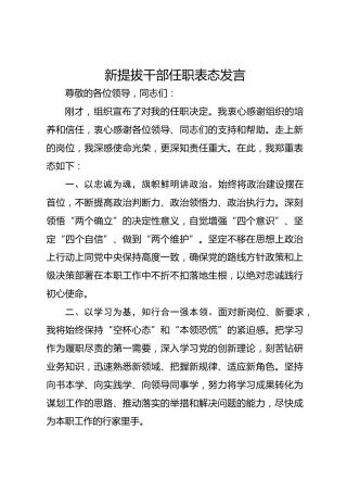 2025年新提拔干部任职表态发言-